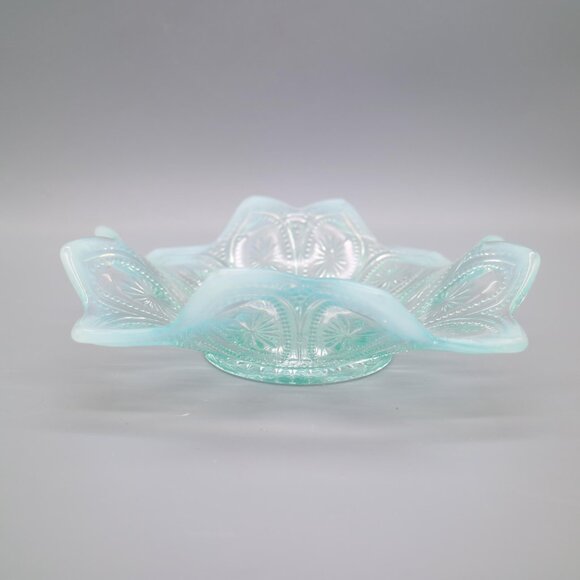 Antique Northwood Spokes and Wheels Pattern Blue Opalescent Glass Bowl c1906 - Picture 3 of 8